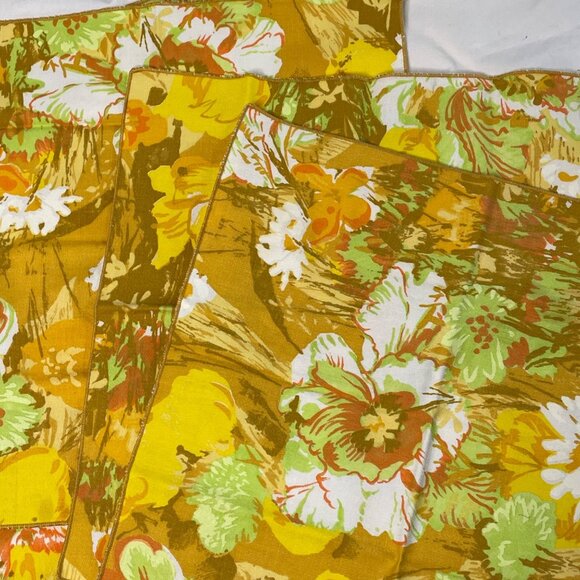 Set of 4 Cloth Napkins Retro Mid Century Modern MCM Mustard Florals Square u - Picture 2 of 8